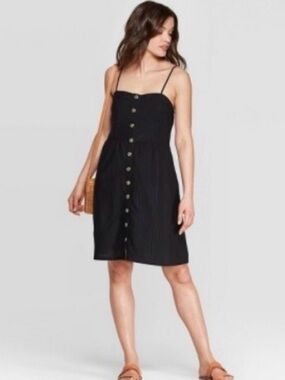 Universal Thread button front cotton linen blend summer square neck dress XXL